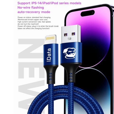 Cable USB Mechanic iData, USB tipo-A, Lightning, 100 cm, azul Vista previa  2