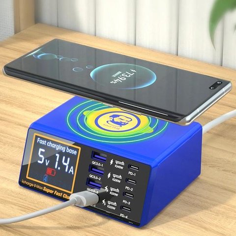 Adaptador de red Mechanic iCharge 8MAX , 110 W, Quick Charge, Power Delivery (PD), con cargador inalámbrico, 8 puertos Vista previa  1