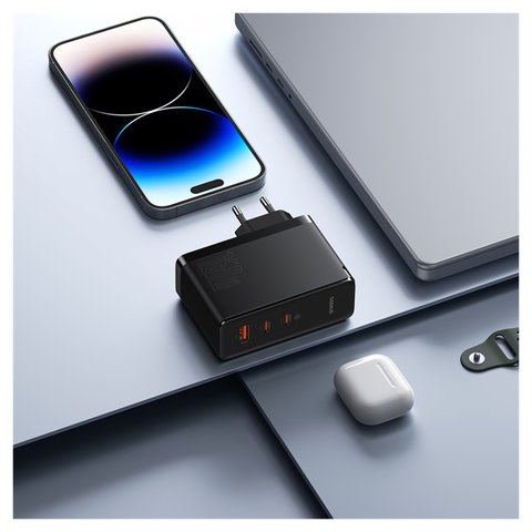 Мережевий зарядний пристрій Baseus GaN5 Pro, 160 Вт, Power Delivery (PD), чорний, з кабелем USB тип-C до USB тип-C, 3 порта, #P10110825113-00 Прев'ю 3