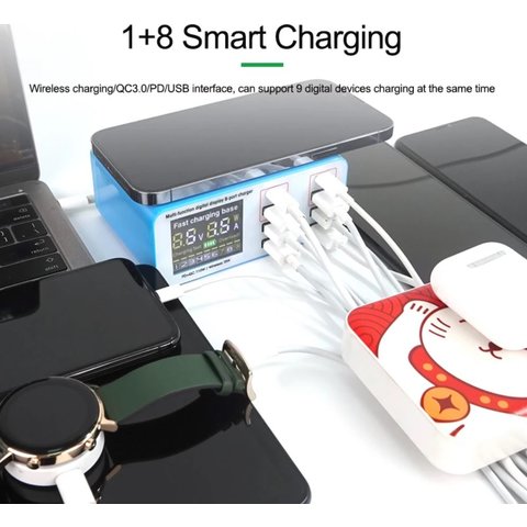 Мережевий зарядний пристрій RELIFE RL-304S, 110 Вт, Quick Charge, Power Delivery (PD), з безпровідною зарядкою, 8 портів Прев'ю 2